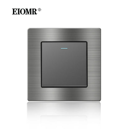 EIOMR Frankreich Standard-Steckdose, graue Aluminiumlegierung, Lichtschalter, RJ45, Fernseher, 220 V, 16 A, Wandsteckdosen für Haushaltsgeräte