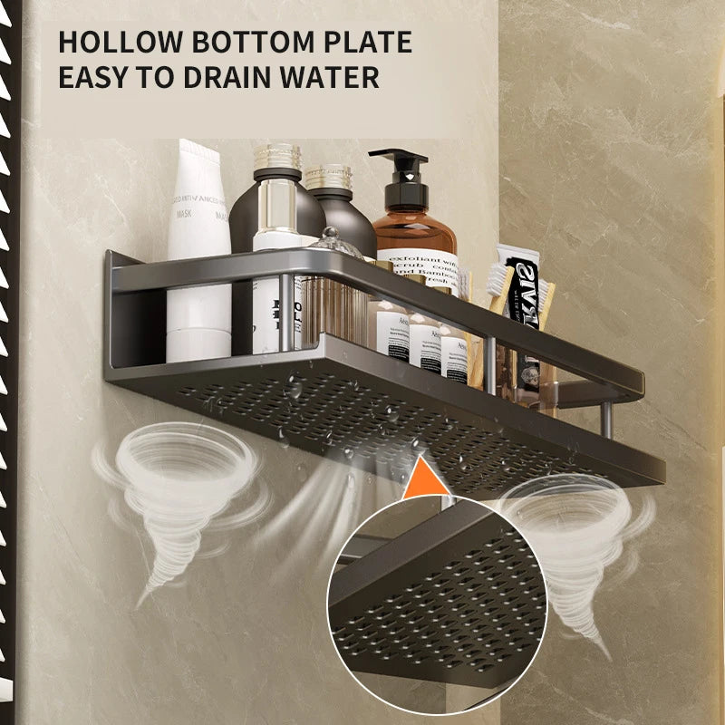 Bad Regal Make-Up Lagerung Organisatoren Aluminium Dusche Shampoo Handtuch Rack Regale Kein Bohrer Wand Regal Bad Zubehör