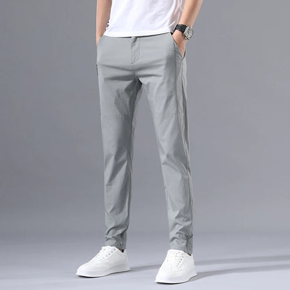 2025 Men's Casual Pants Slim Fit Stretch Classic Chino Trouser Male Stretch Elastic Korean Summer Dress Ice Light Thin Business.