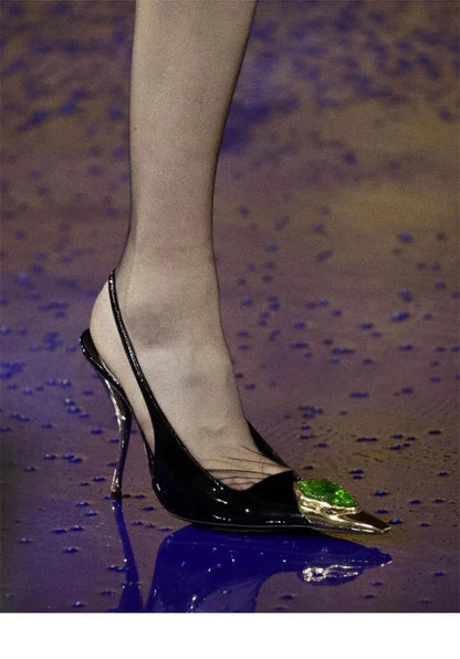 Iron Head Fashion Heterosexual Red High Heels Fox Head Jewel Decoration New Plus Size Banquet Shoes Women's High Heel Sandals.