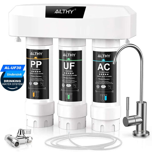 ALTHY Under Sink Ultrafiltration Water Filter Purifier System, 3 Stage PP+UF+AC,Remove Lead, Chlorine, Bacteria & Bad Taste.