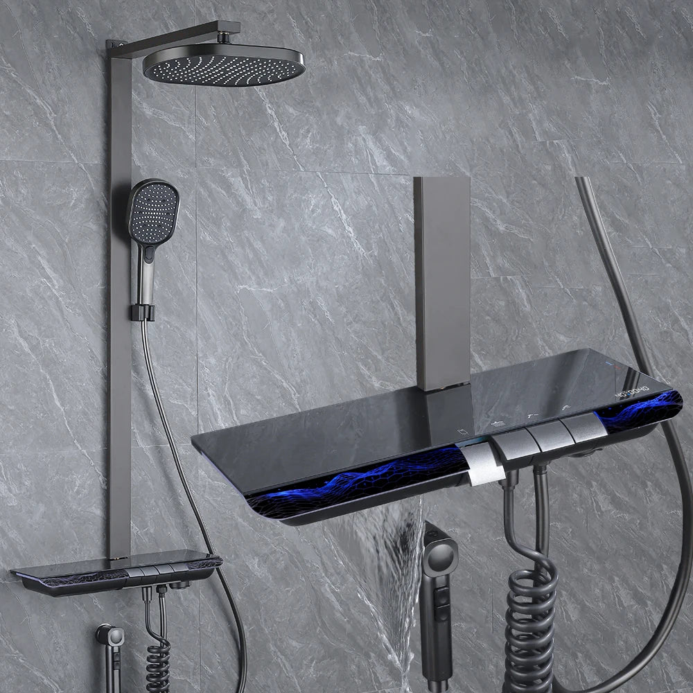 Bluetooth Music Digital Bathroom Shower System Ambient Lighting thermostatic Digital Bathroom Shower Set Faucets Accessories