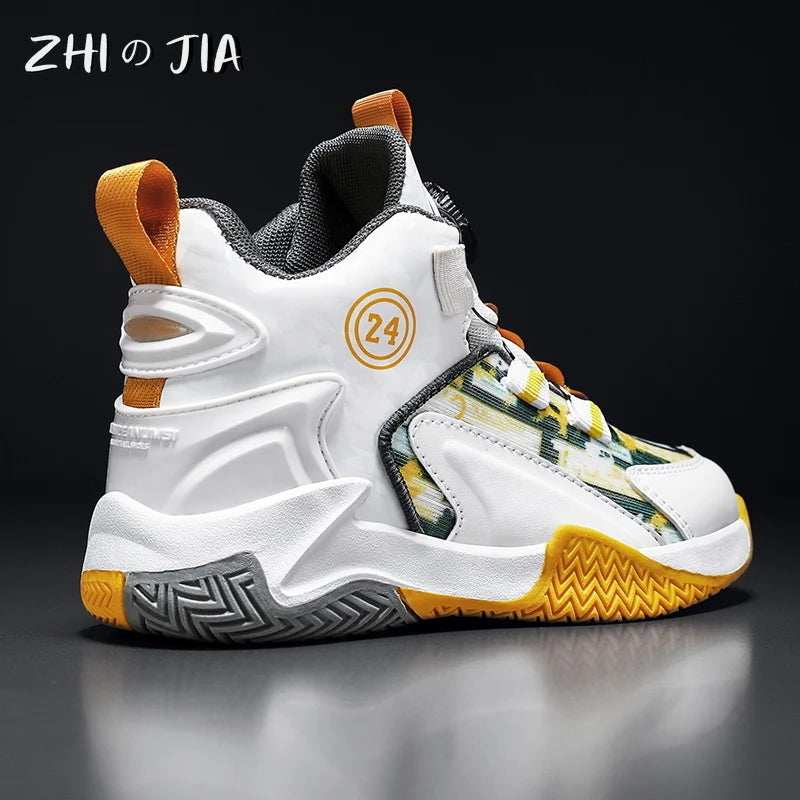 Children's Autumn New Rotary Buckle Mesh Breathable Basketball Shoes Boys Fashion Trend Sneaker Anti Slip Running Footwear 31-40.