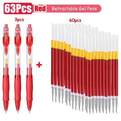 1–63 Stück einziehbares Gelschreiber-Set, Kugelschreiber mit schwarzer/roter/blauer Tinte zum Schreiben, 0,5 mm Nachfüllungen, Bürozubehör, Schulbedarf, Schreibwaren