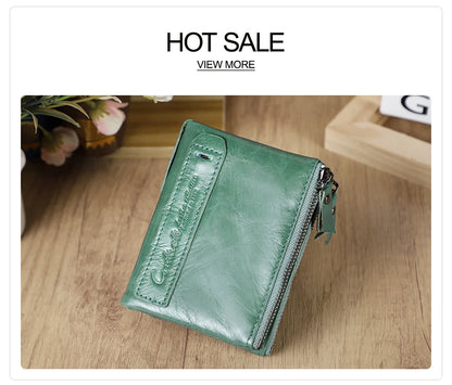Fashion Genuine Leather Women Wallet Bi-fold Wallets Red ID Card Holder Coin Purse With Double Zipper Small Women's Purse 2022