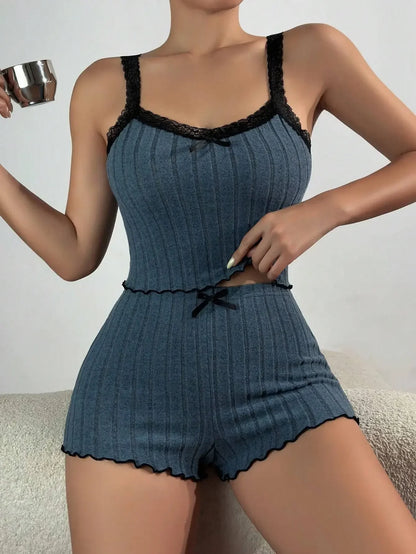 Sommer Sling Pyjamas Set für Frauen Nachtwäsche Homewear Female Sense Spitze Crop Tops und Shorts Pijamas Loungewear.