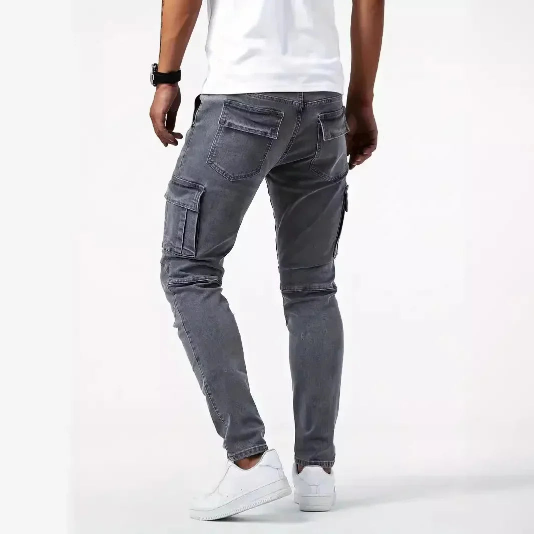 Neue Jeans Herren Seitentasche Skinny Jeans Schlank Einfarbig Hohe Taille Denim Bleistift Hosen Sommer.