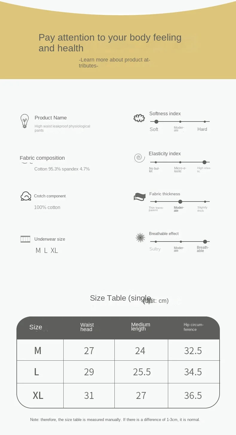 Women's Panties UnderwearLeakproofBreathable Briefs MenstrualPants PlusSizeWaterproof Mid Waist Organic Cotton Protective Briefs.