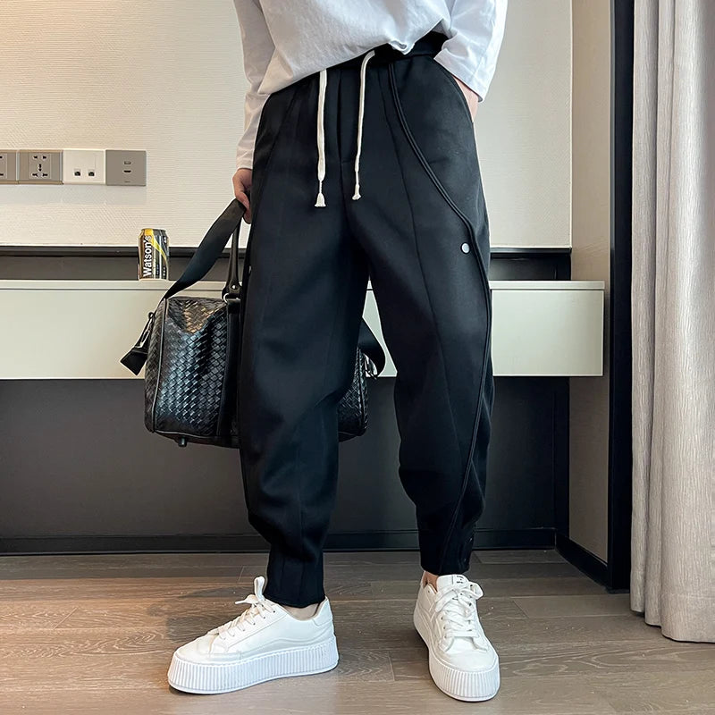 Spring Autumn Casual Joker Harlan Pants Sports Bundle Leg Waist Pants Streetwear Fashion Men Black White Grey Elastic Trousers.