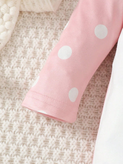 Neuer Baby-Body mit langen Ärmeln, niedliche kleine Kuh, kreisförmige Punkte, Overall + Hut + Drool-Handtuch, 3 Teil/Set, 0–18 Monate Baby-Krabbelanzug.