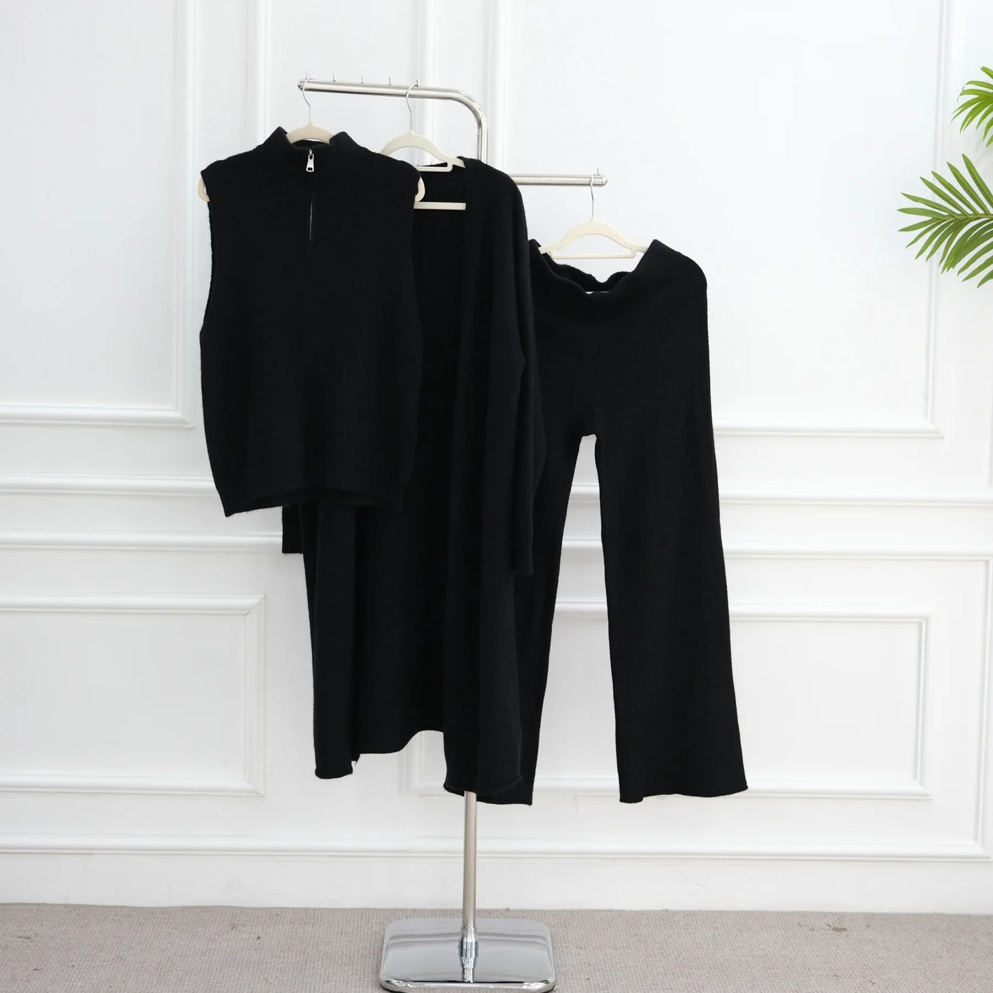 Winter Thicken 3 Piece Muslim Sets for Women Knit Tops Pants Islamic Outfit Sweater Dress Dubai Abaya Kaftan Musulmane Ensembles