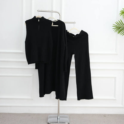 Winter Thicken 3 Piece Muslim Sets for Women Knit Tops Pants Islamic Outfit Sweater Dress Dubai Abaya Kaftan Musulmane Ensembles