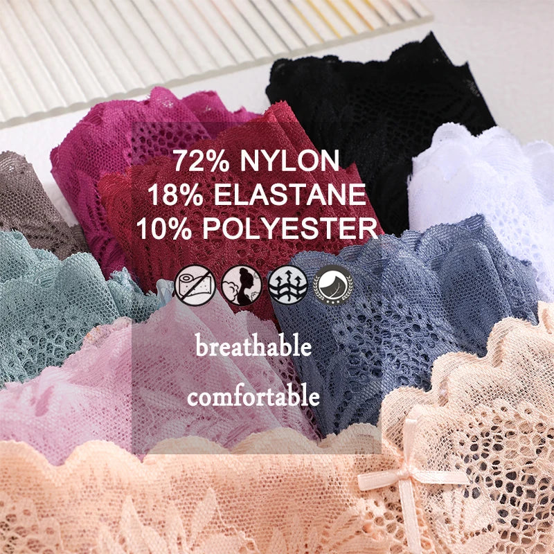 FINETOO 6Pcs Women Floral Lace Panties High Waist Brief Sexy Lingerie Panty Brazilian Underpants Femme Underwear Bikini Intimate.