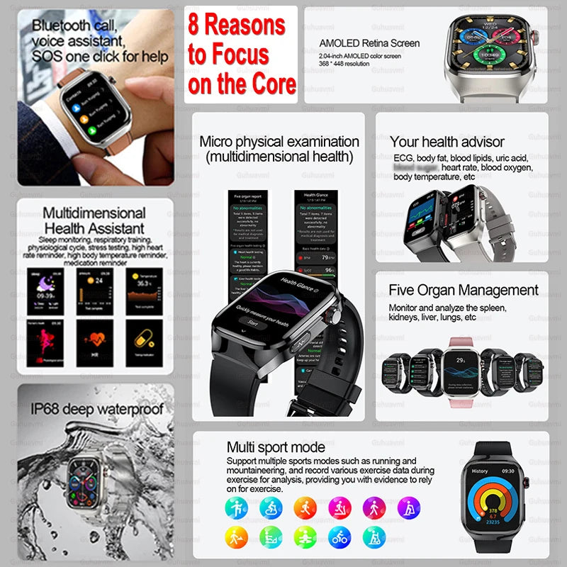 2025 New AI Intelligent Diagnosis ECG+PPG Smartwatch Health Protection Blood Lipids Uric Acid Heart Rate BT Call Smart Watch Men.