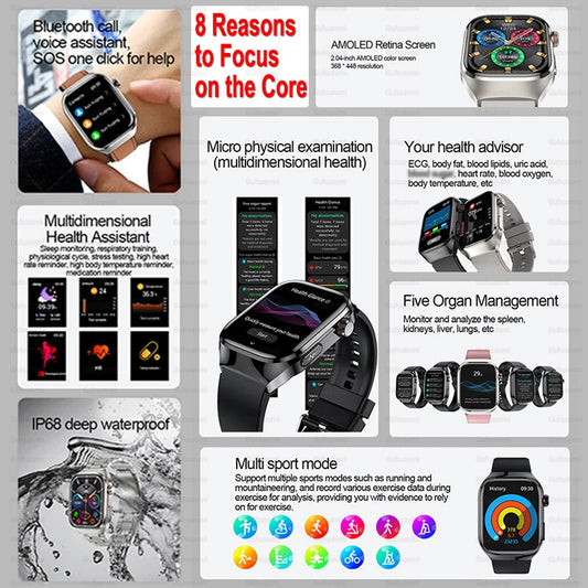 2025 New AI Intelligent Diagnosis ECG+PPG Smartwatch Health Protection Blood Lipids Uric Acid Heart Rate BT Call Smart Watch Men.