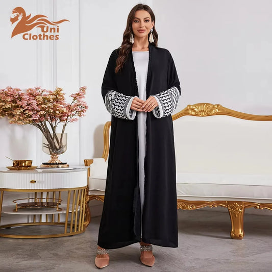 UNI 2024 Ramadan Abaya Kimono Keffiyeh Stickerei Quasten Muslimischen Offene Abayas Frauen Dubai Luxus Islam Strickjacke Kleid Kaftan.