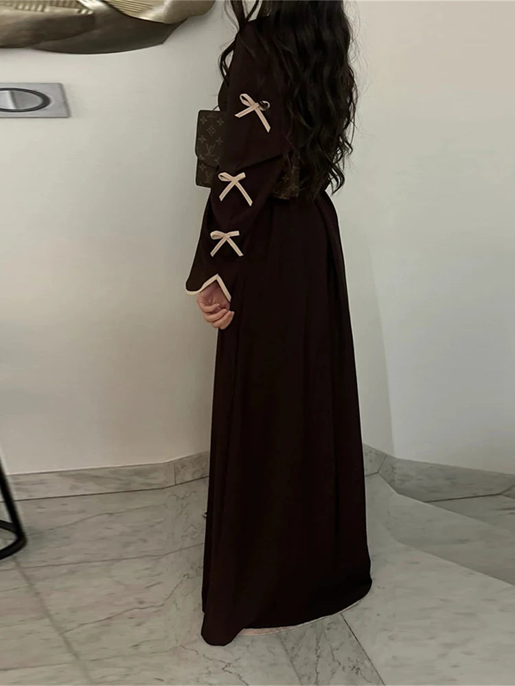 Ramadan Eid Open Butterfly Bow Kimono Abaya Damen Dubai Luxury Islam Muslim Modest Dress Women Kebaya Kaftan Robe Femme Musulman.