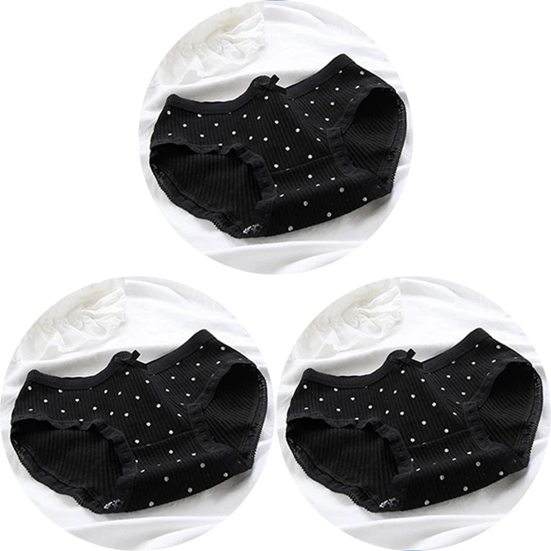3Pcs/set Women Sexy Cotton Panties Underwear Seamless Soft Briefs Skin-Friendly Female Lingerie Mid-waist Black Underpants.