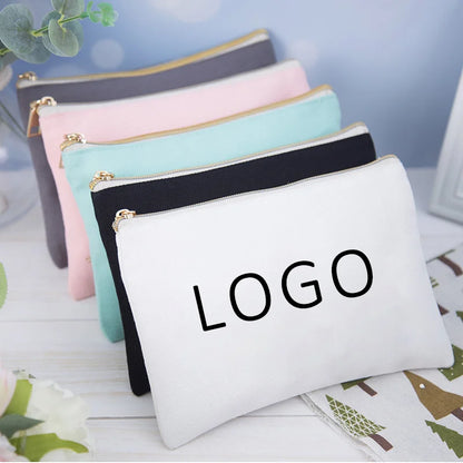 100Pcs Small Eco Friendly Custom Cotton Blank Zipper Pouch Make Up Bags Plain White Cotton Canvas Makeup Cosmetic Bag With Logo.