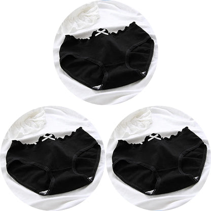 3Pcs/set Women Sexy Cotton Panties Underwear Seamless Soft Briefs Skin-Friendly Female Lingerie Mid-waist Black Underpants.
