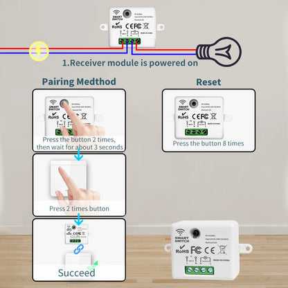 Drahtloser ON OFF-Schalter RF433-Modul Fernbedienung Lichtschalter 1/2/3 Gang Wandschalter für Glühbirne Kronleuchter 10A 110V 220V.