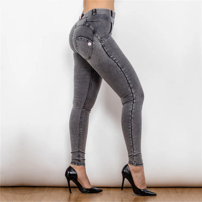 Shascullfites Women's Skinny Fit Stretchable Denim Pants Washed Gray Gym Shaping Compression Fitness Tights for Active Wear.