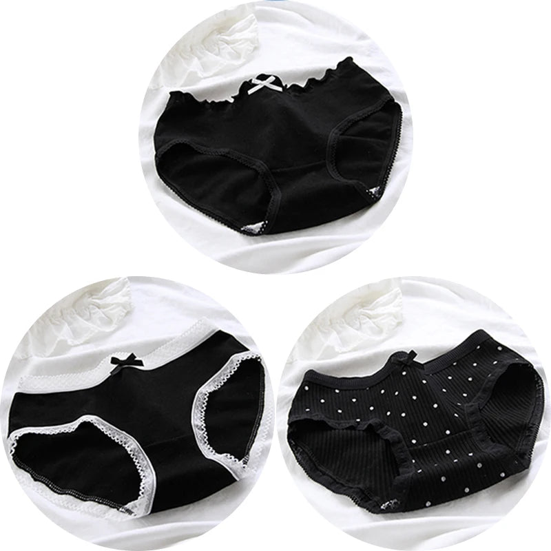 3Pcs/set Women Sexy Cotton Panties Underwear Seamless Soft Briefs Skin-Friendly Female Lingerie Mid-waist Black Underpants.