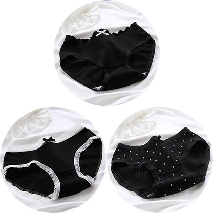 3Pcs/set Women Sexy Cotton Panties Underwear Seamless Soft Briefs Skin-Friendly Female Lingerie Mid-waist Black Underpants.