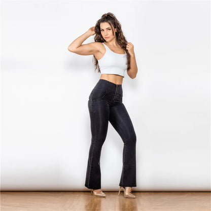 Shascullfites Melody Flare Jeans Women Scrunch Bum Butt Lift Jeans Wide Leg Slim Jeans Sexy Elegant Denim Pants.