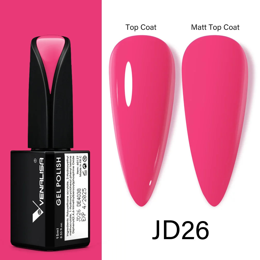 15ml VENALISA Gel Nail Polish Highly Pigmented Full Coverage Nail Gel Lacquer Semi Permanent Beauty Matt Top Coat Gel Varnish