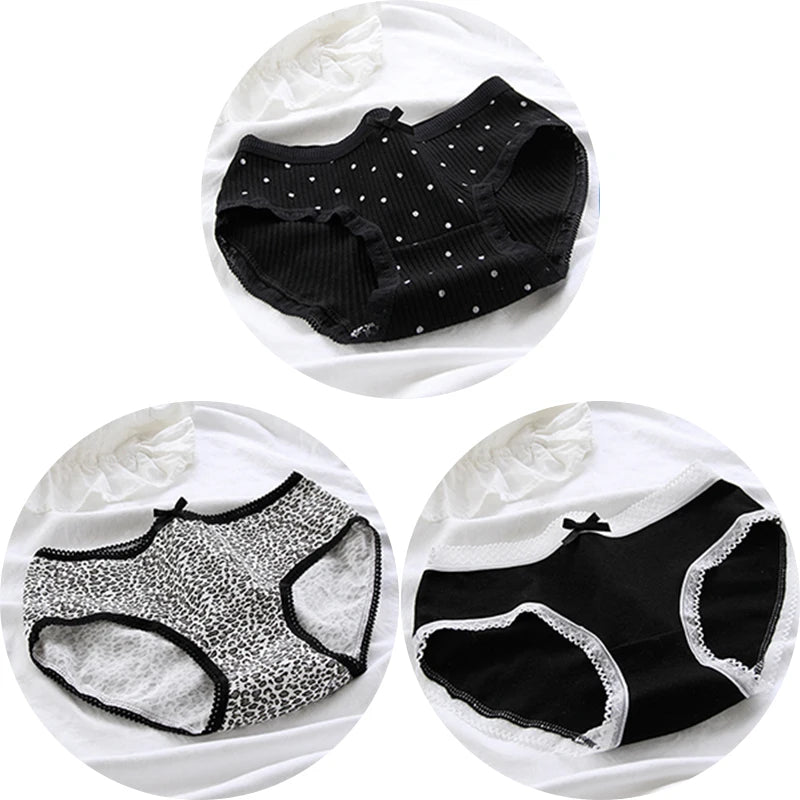 3Pcs/set Women Sexy Cotton Panties Underwear Seamless Soft Briefs Skin-Friendly Female Lingerie Mid-waist Black Underpants.
