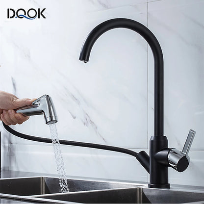 Brushed Nickel Kitchen Faucet Flexible Pull Out Nozzle Kitchen Sink Mixer Tap Stream Sprayer Head Deck Black Hot Cold Water Taps