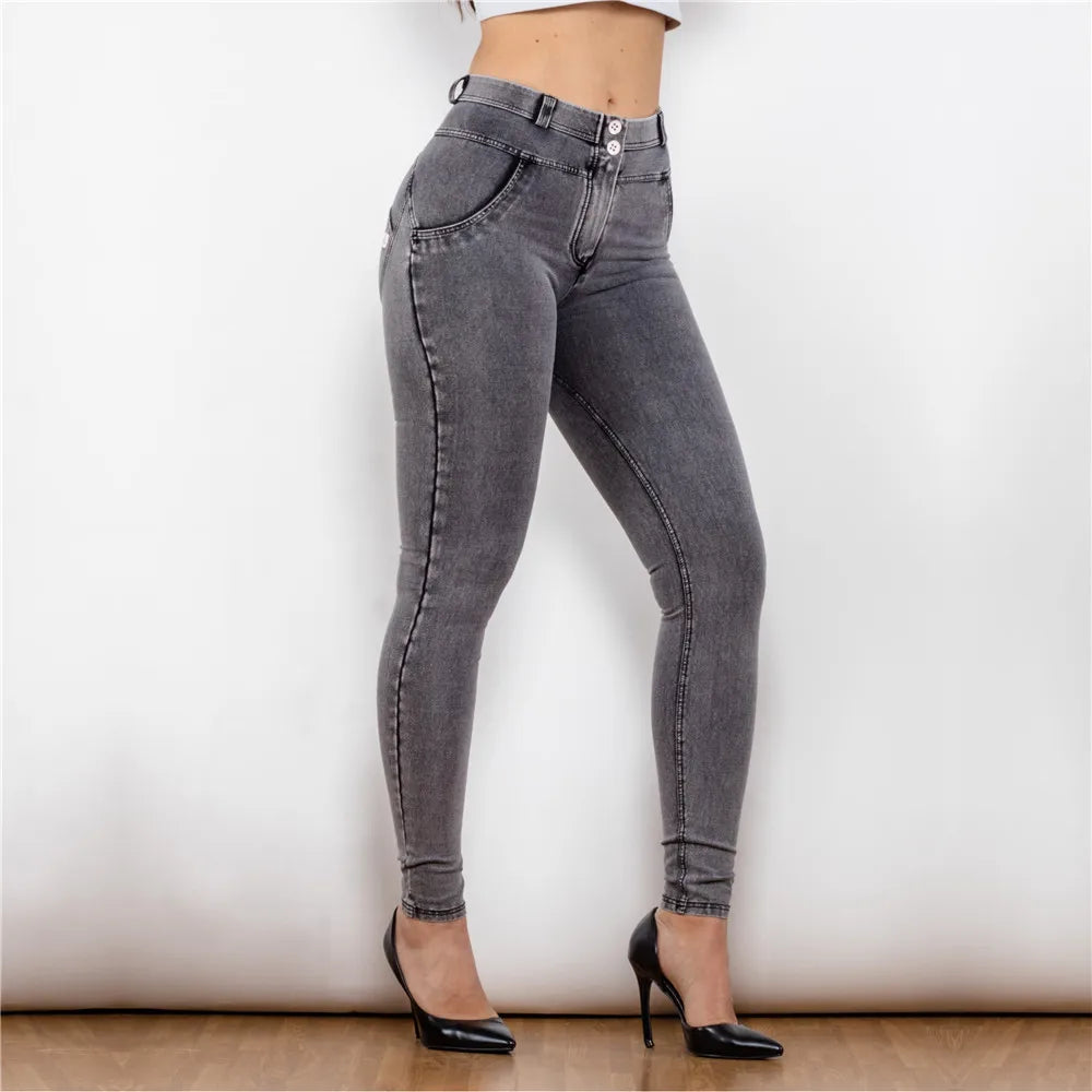 Shascullfites Women's Skinny Fit Stretchable Denim Pants Washed Gray Gym Shaping Compression Fitness Tights for Active Wear.