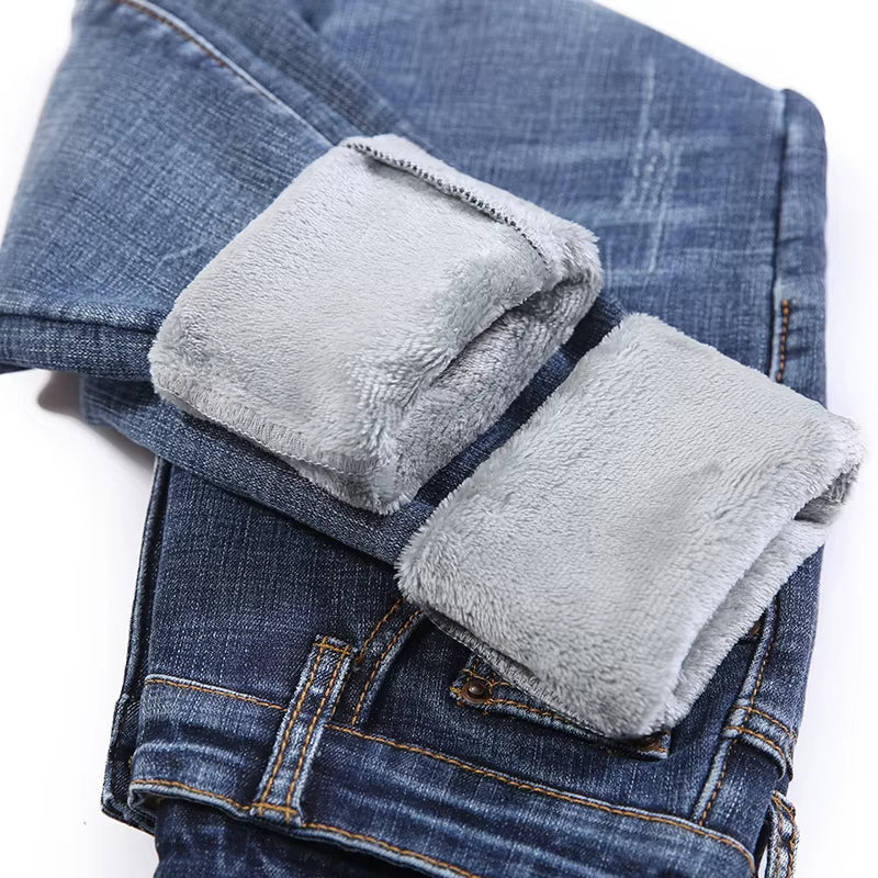 Winter Thick Velvet Women High Waist Skinny Jeans Simple Fleece Warm Slim Fit Stretch Ladies Casual Denim Pencil Pants.