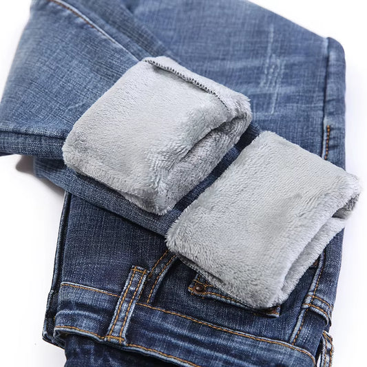 Winter Thick Velvet Women High Waist Skinny Jeans Simple Fleece Warm Slim Fit Stretch Ladies Casual Denim Pencil Pants.