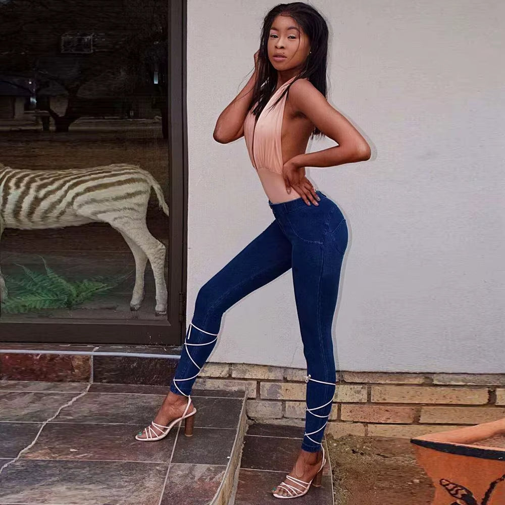 Shascullfites Skinny Jeans Summer Women'S Pants Bum Lift Leggings Slim Fit Pencil Pants Seam Hug Blue Denim Trousers Streetwear.