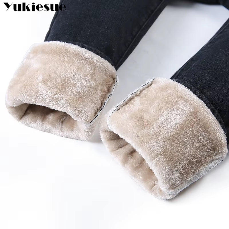 Thick Winter Warm Skinny Jeans for Women Female High Waist Velvet Denim Pants Streetwear Stretch Trousers Clothes.