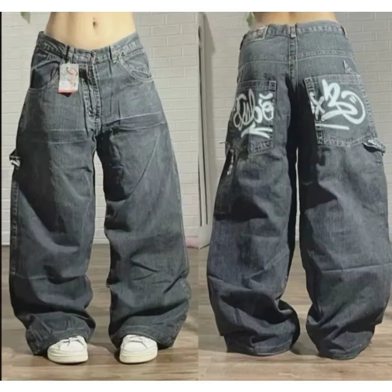 Streetwear New Fashion Oversized Print Baggy Jeans Y2K Harajuku Hip-Hop Vintage Pop Gothic High Waist Wide-Leg Pants Trousers.