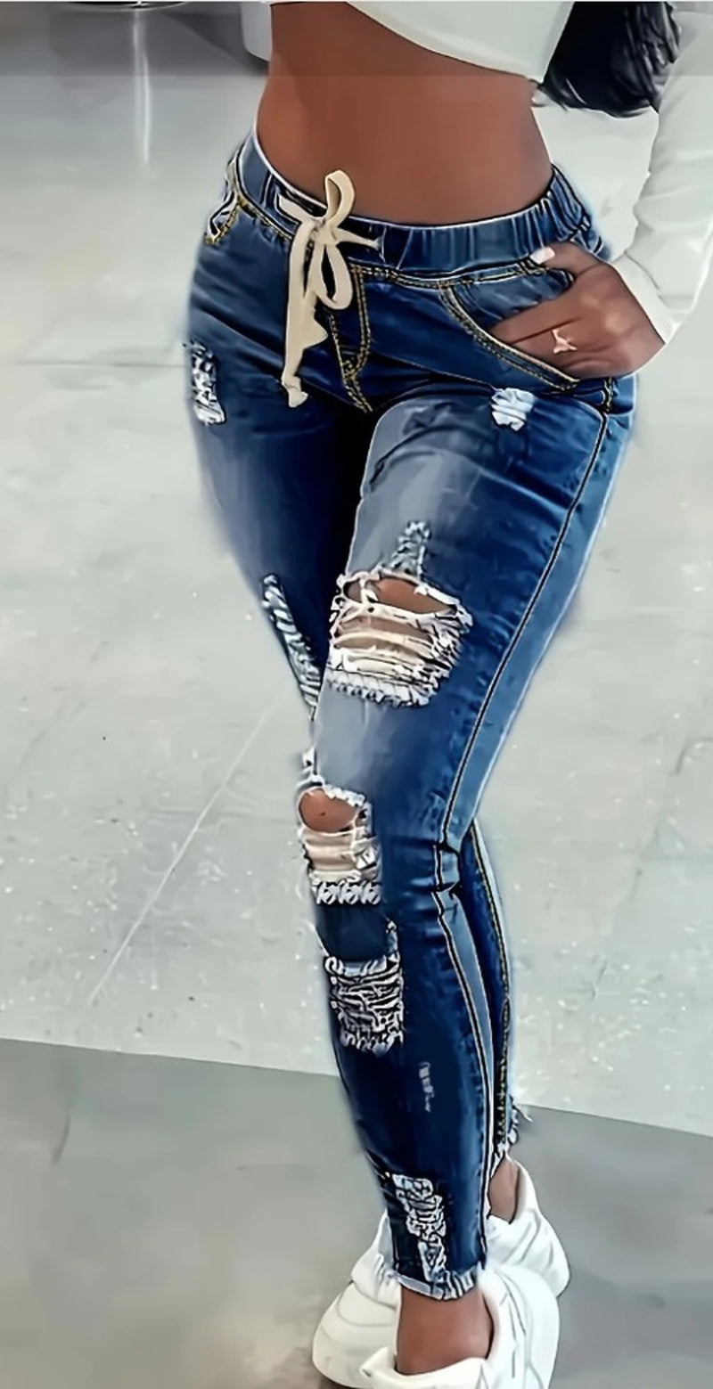 European and American Women'S Clothing Jeans for Women Amazon Exclusive Elastic Waist High Elasticity.