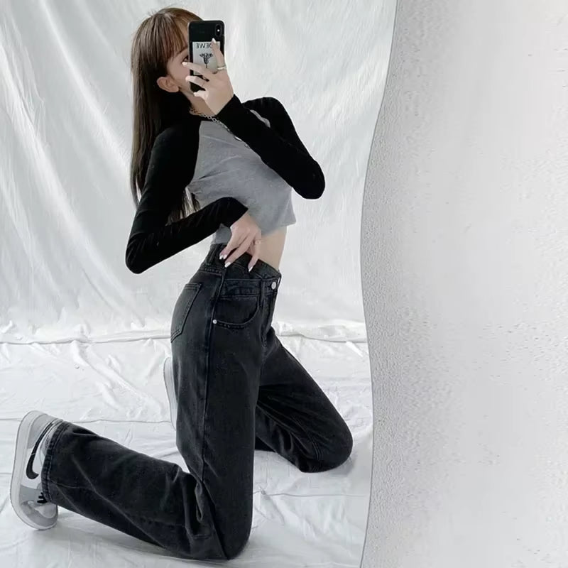 Jeans Women Wide Leg Pants Mom Femme Black Blue Jeans High Waist Woman Trousers 2023 Clothing Pantalones Spodnie Damskie.