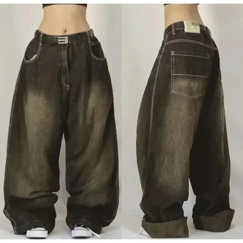 Streetwear New Fashion Oversized Print Baggy Jeans Y2K Harajuku Hip-Hop Vintage Pop Gothic High Waist Wide-Leg Pants Trousers.