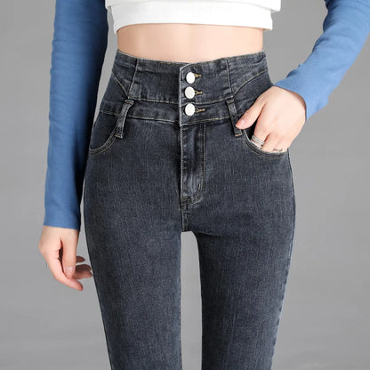 High-Quality New Vintage High-Waist Stretch Skinny Jeans, Women'S Fashion Stretch Button Pencil Pants, Mom Casual Jeans Pants.
