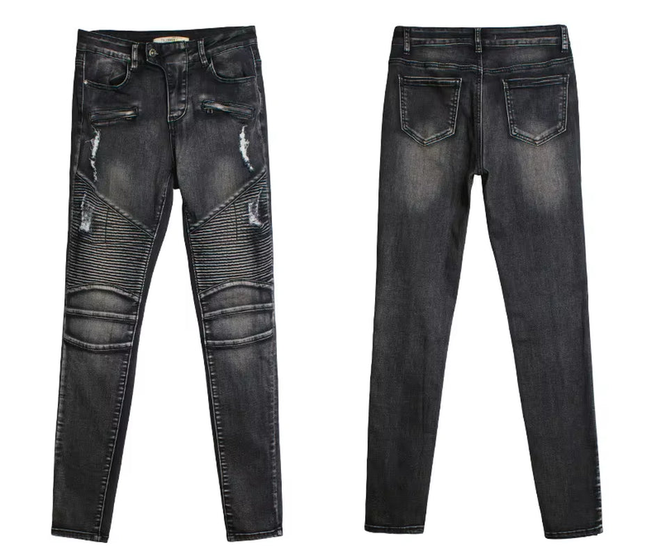 Stretch Ripped Jeans Tall Women Torn Pencil Pants Designer Gothic Punk Motorcycle Denim Trousers Female Low Waist Streetwear.