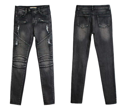 Stretch Ripped Jeans Tall Women Torn Pencil Pants Designer Gothic Punk Motorcycle Denim Trousers Female Low Waist Streetwear.