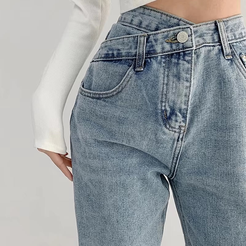 High Waist Jeans Women Loose Solid Mopping Simple Street Denim Trousers Girls Trendy Designed All-Match Young Lady Stylish Ins.