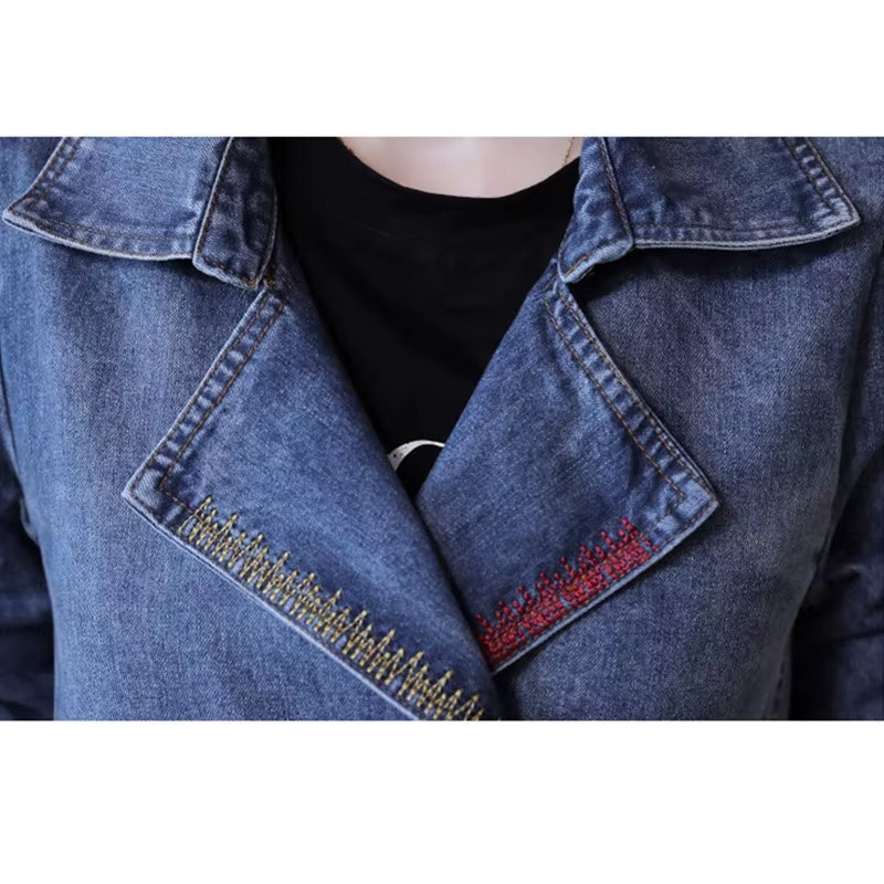 2024 Denim Jacket Women Coat Top Spring Autumn Jeans Jacket Women Clothes Double-Breasted Female Blue Loose Size Coat 68.