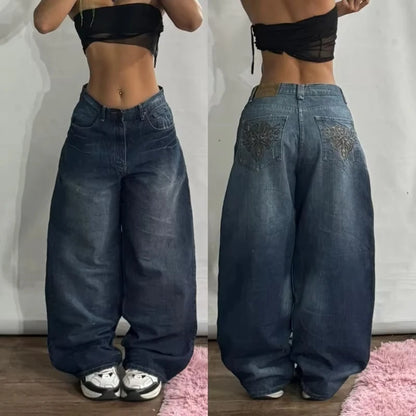 Streetwear New Fashion Oversized Print Baggy Jeans Y2K Harajuku Hip-Hop Vintage Pop Gothic High Waist Wide-Leg Pants Trousers.