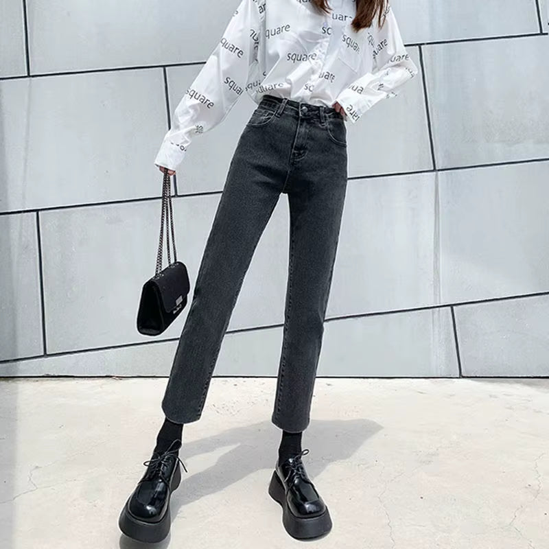 Ankle-Length Jeans Women Ripped Vintage Elasticity High Quality Washed Harajuku All-Match Students Leisure Lady Daily Female New.