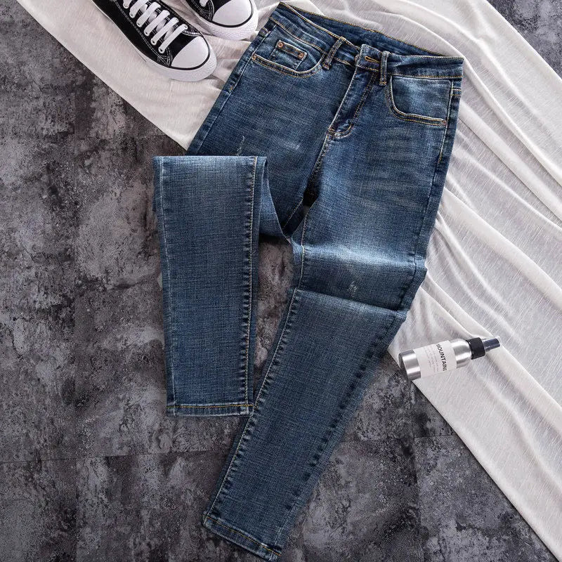 New Skinny Jeans for Women Female Pant Slim Elastic plus Size Stretch Jeans plus Size Denim Blue Skinny Pencil Pant Trousers.