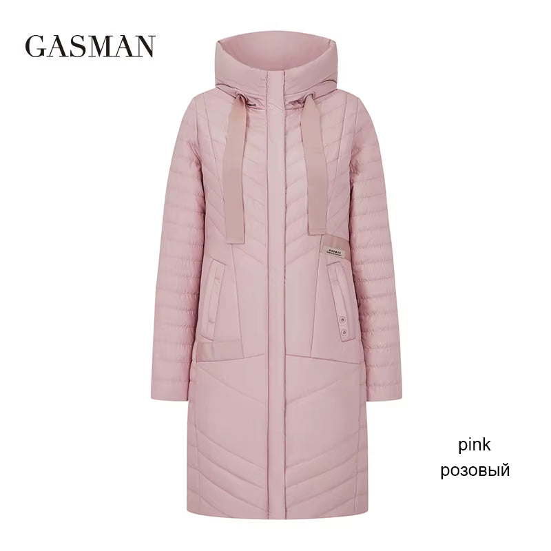 2022 Autumn Fashion Slim Thin down Jacket Women Pocket Coat Hoodies Solid Space Cotton Female Long Jacket Coat Spring New.